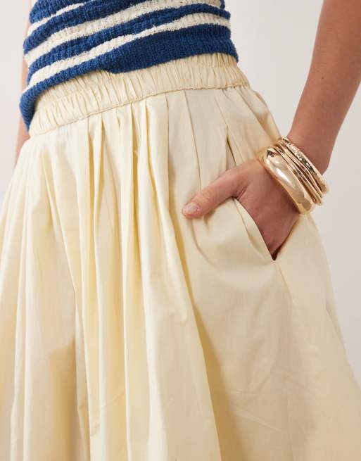 ASOS DESIGN – Ljusgul midikjol med volym och elastisk midja, 2 av 5