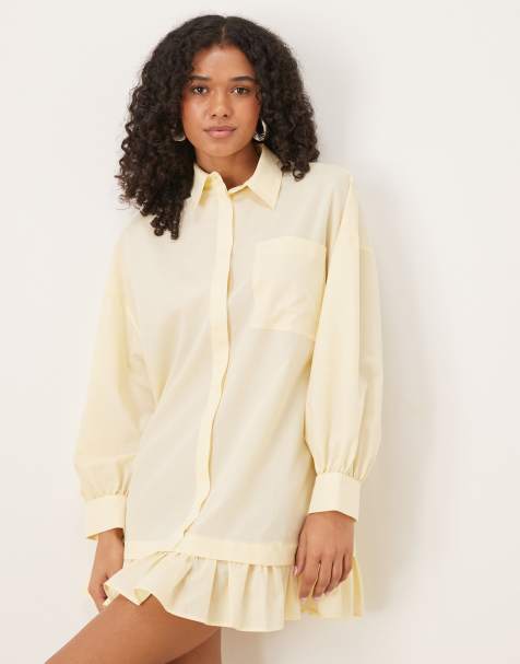 ASOS DESIGN – Ljusgul skjortklänning i minilängd med lång ärm och volangkant - view 1