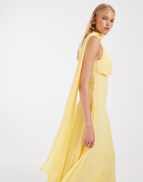 ASOS DESIGN – Ljusgul slipklänning i maxilängd med scarfdetalj - view 1