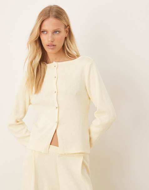 ASOS DESIGN – Ljusgul, stickad kofta, del av set - view 1