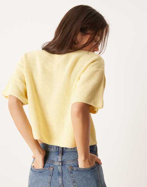 ASOS DESIGN – Ljusgul, stickad kofta med korta ärmar, 4 av 4