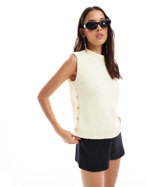 ASOS DESIGN – Ljusgul, stickat linne med knappar på sidan - view 1