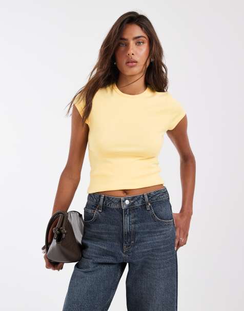 ASOS DESIGN – Ljusgul, stilren t-shirt i krympt design med korta ärmar - view 1