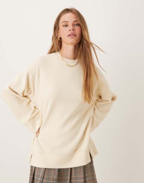 ASOS DESIGN – Ljusgul, supermjuk sweatshirt med slitsad fåll - view 1