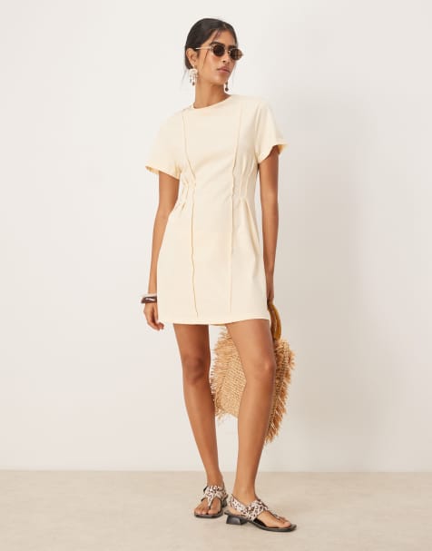 ASOS DESIGN – Ljusgul t-shirtklänning i minilängd med indragen detalj - view 1
