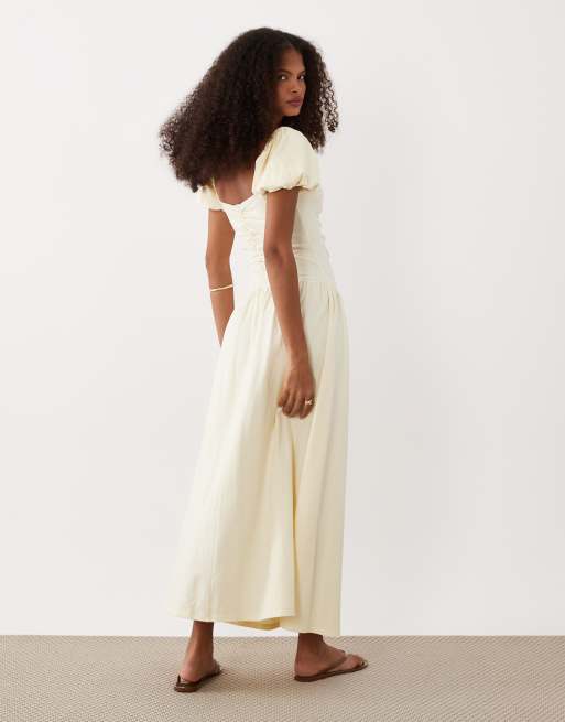ASOS DESIGN – Ljusgul tea-klänning i midilängd med rynkning framtill, 4 av 4