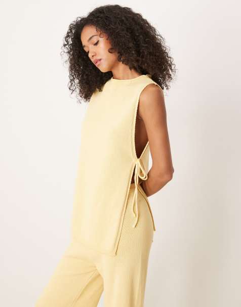ASOS DESIGN – Ljusgul topp med lång modell och stilren, snurrad detalj, del av set - view 1