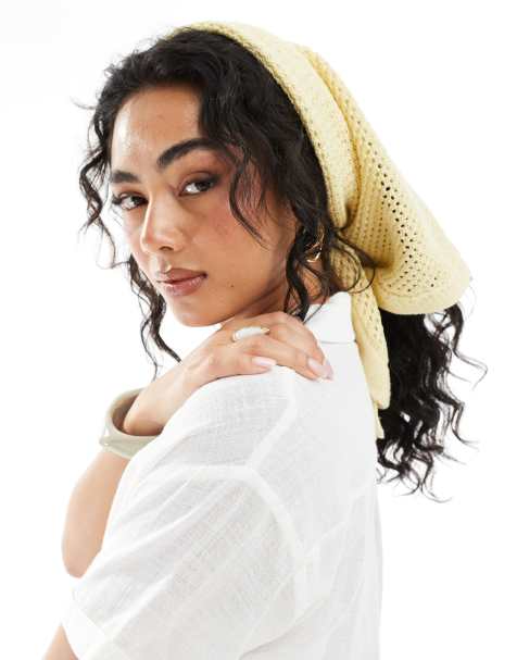 ASOS DESIGN – Ljusgul, virkad hårsjal - view 1