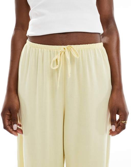 ASOS DESIGN – Ljusgula linnebyxor med vida ben och resårmidja, 4 av 5
