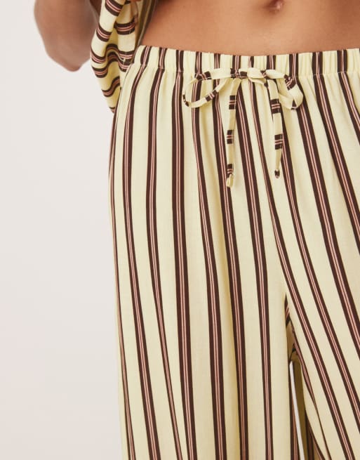ASOS DESIGN – Ljusgula, randiga byxor i linnemix med resårmidja, 3 av 5