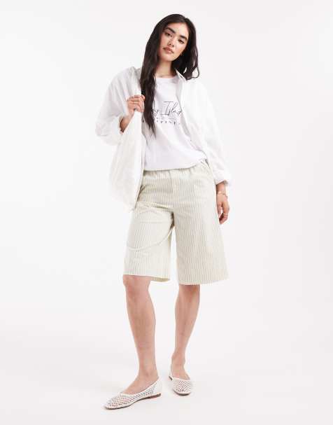 ASOS DESIGN – Ljusgula, randiga, långa shorts i boxarstil - view 1