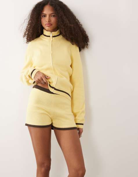 ASOS DESIGN – Ljusgula, stickade, korta shorts, del av set - view 1