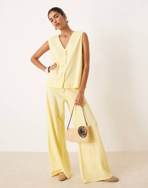 ASOS DESIGN – Ljusgult stickat set med textur - view 1