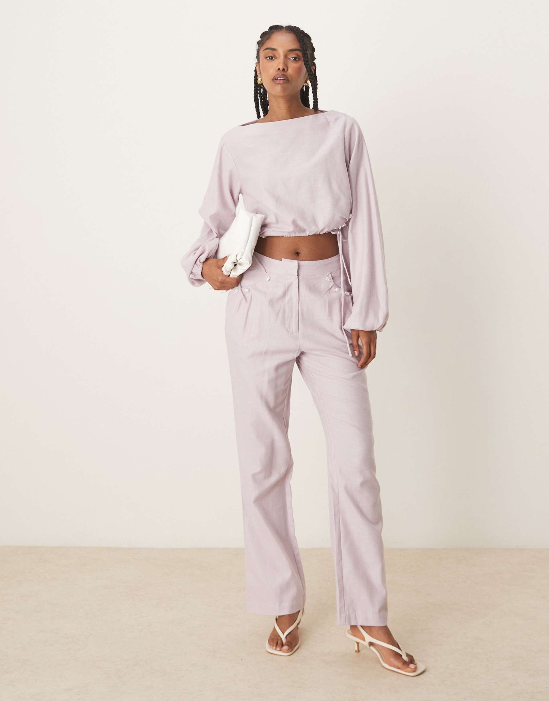 ASOS DESIGN – Ljuslila, figursytt set med topp och byxor - view 1