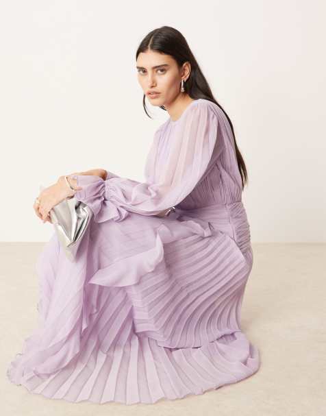 ASOS DESIGN – Ljuslila maxiklänning med hög halsringning och ryschad skärpdetalj - view 1
