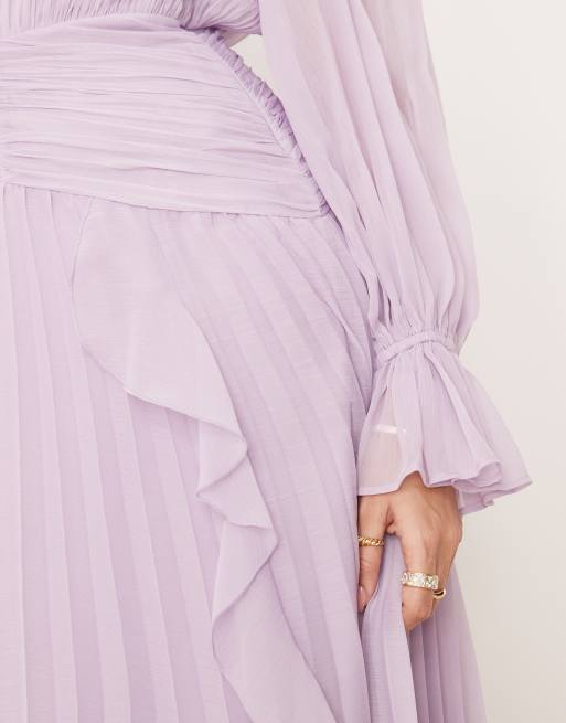 ASOS DESIGN – Ljuslila maxiklänning med hög halsringning och ryschad skärpdetalj, 3 av 4