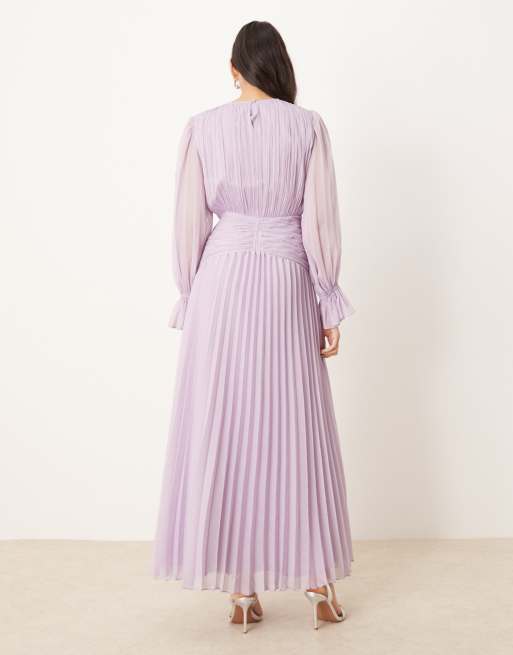 ASOS DESIGN – Ljuslila maxiklänning med hög halsringning och ryschad skärpdetalj, 4 av 4