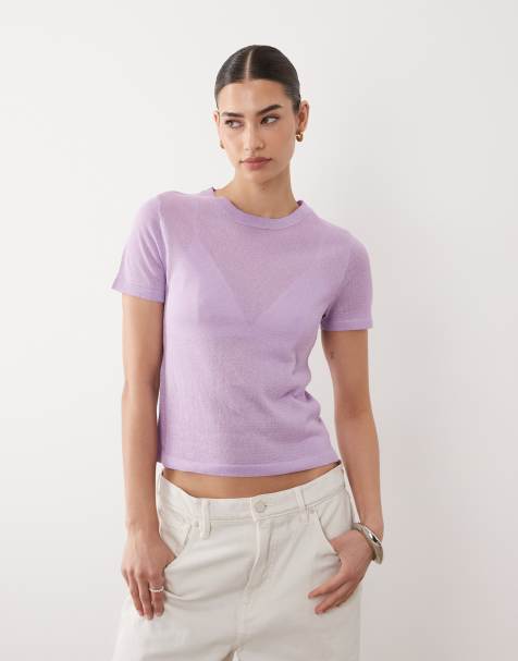 ASOS DESIGN – Ljuslila, stickad t-shirt i skirt material - view 1