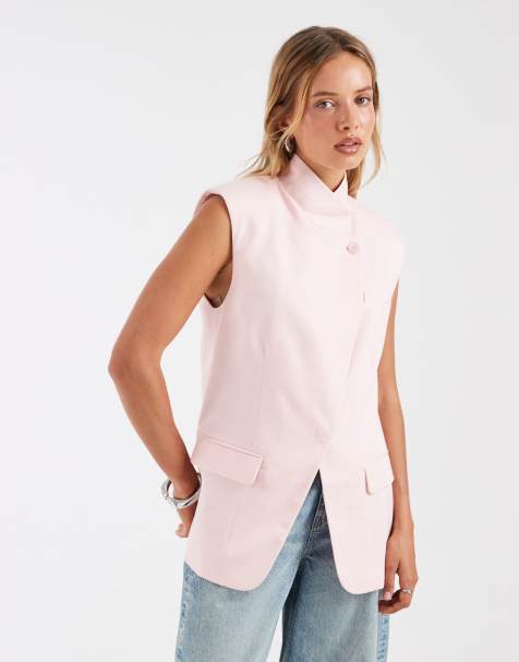 ASOS DESIGN – Ljusrosa, ärmlös kavaj med omlottdesign framtill - view 1