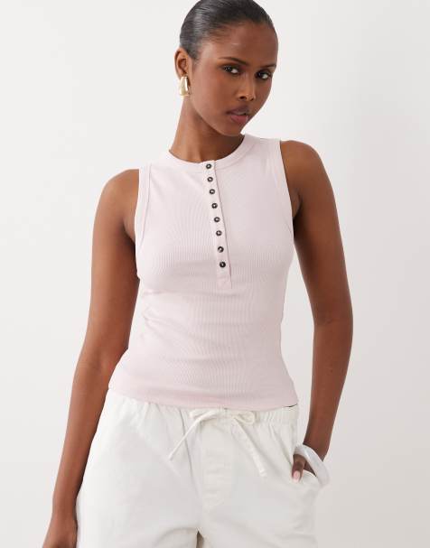 ASOS DESIGN – Ljusrosa, ärmlöst linne med knappar - view 1