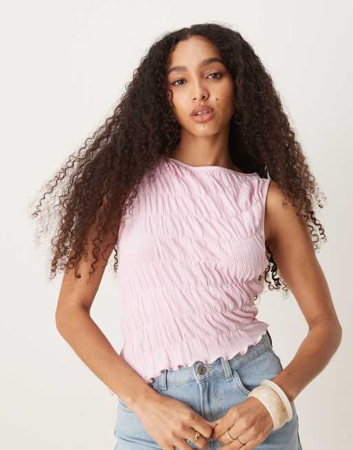 ASOS DESIGN – Ljusrosa, asymmetrisk, smockad topp