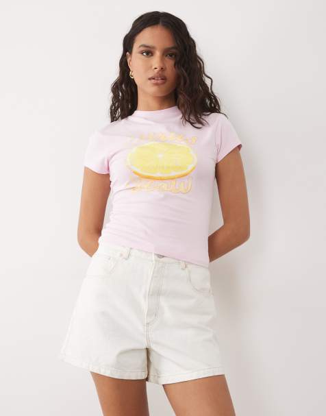 ASOS DESIGN – Ljusrosa, liten t-shirt med citrustryck - view 1