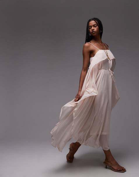 ASOS DESIGN – ljusrosa maxiklänning av chiffong i trapetsdesign - view 1