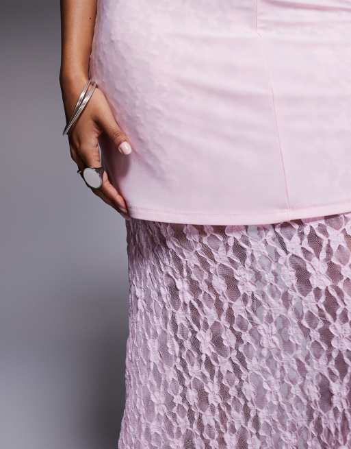 ASOS DESIGN – Ljusrosa maxiklänning i peplum-modell med hög ringning, liv och spetskjol, 3 av 4