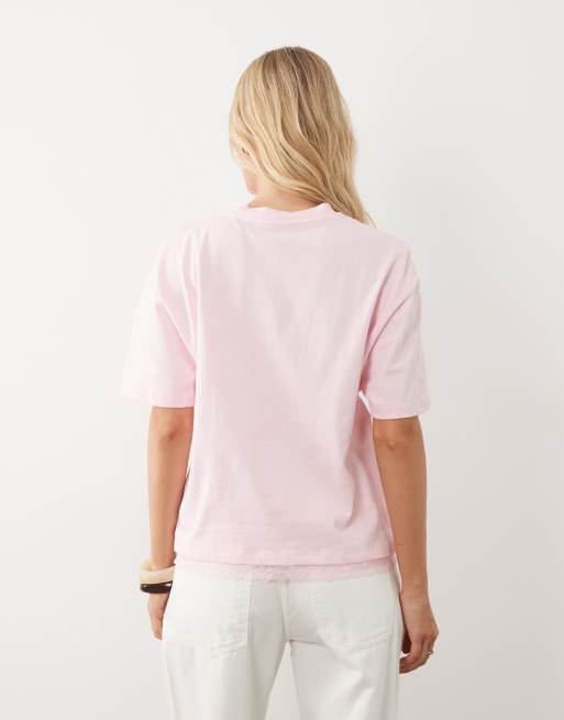 ASOS DESIGN – Ljusrosa skjorta i oversized fit med spetskant vid fållen, del av set, 3 av 4
