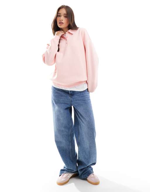 ASOS DESIGN – Ljusrosa sweatshirt med henley-design, 2 av 4