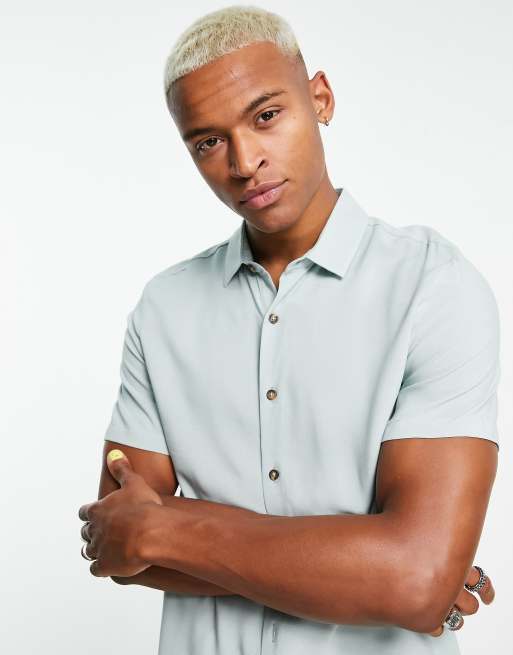 ASOS DESIGN – Ljust blågrön, regular skjorta i viskos, 3 av 4