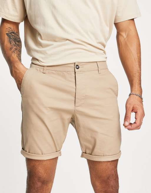 ASOS DESIGN – Ljust gråbruna, skinny chinosshorts i medellång modell 