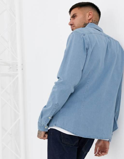 ASOS DESIGN – Ljustvättad jeansskjorta med smal passform och stretch - MBLUE, 2 av 4