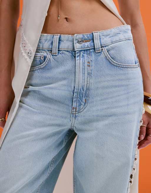 ASOS DESIGN – Ljustvättade jeans i dad-modell med vida ben och virkade sidopaneler, 3 av 5