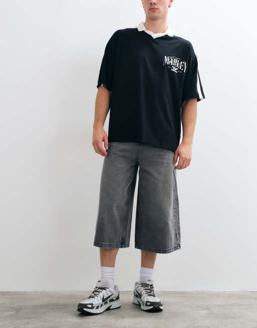ASOS DESIGN længere denimshorts i vasket grå, 2 af 5