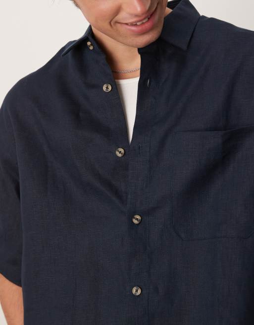 ASOS DESIGN – Lniana granatowa koszula oversize o pudełkowym kroju, 3 z 4