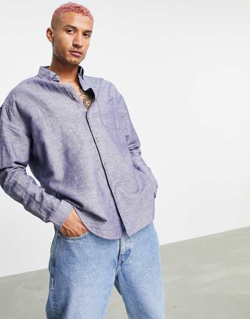 ASOS DESIGN – Lniana koszula oversize w stylu lat 90., w kolorze granatowym