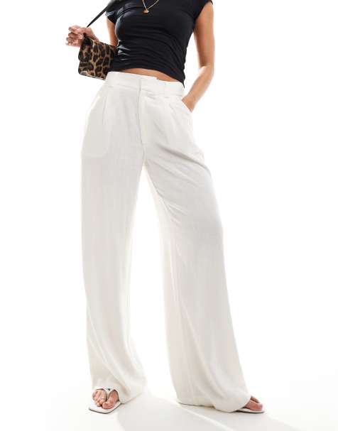 ASOS DESIGN – Lniane kremowe spodnie dad z szerokimi nogawkami - view 1