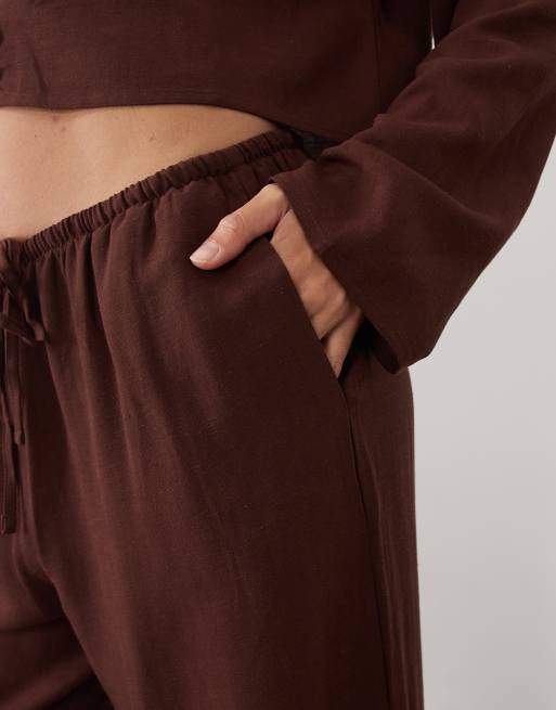 ASOS DESIGN lniane spodnie wsuwane w brązie, część zestawu, 4 z 5