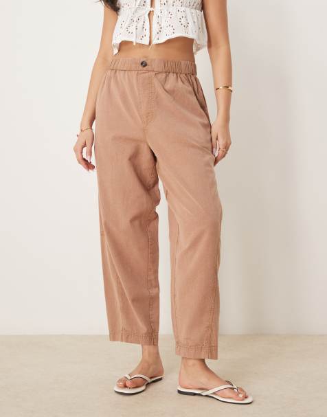 ASOS DESIGN washed linen cropped trousers in mocha