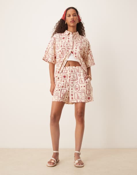 ASOS DESIGN linen boxer shorts co-ord in western print