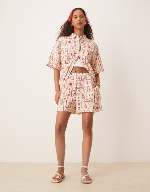 ASOS DESIGN – Lniane szorty o fasonie bokserek w kowbojski wzór, część zestawu