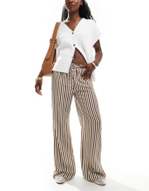 ASOS DESIGN – Lnianopodobne, luźne spodnie z szerokimi nogawkami, w paski, 3 z 5