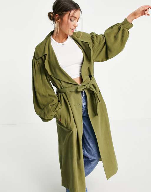 ASOS DESIGN – Lniany prochowiec oversize z szerokimi rękawami w kolorze khaki
