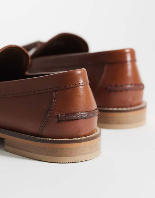 ASOS DESIGN – Loafer aus hellbraunem Leder mit Natursohle und Quasten, 3 von 4