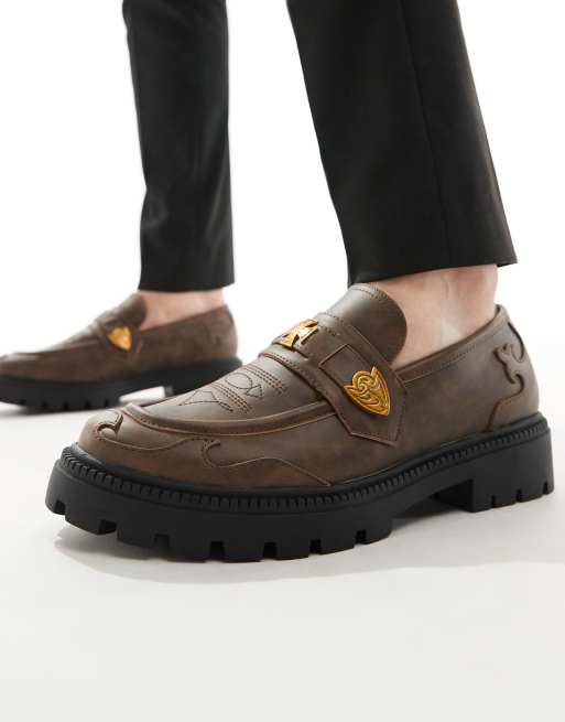 ASOS DESIGN Loafer aus hellbraunem Leder mit Westerndetails ASOS