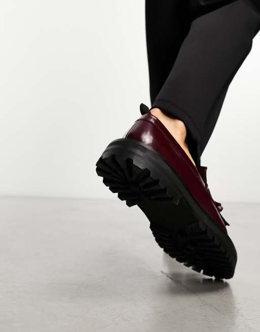 ASOS DESIGN – Loafer aus Leder in Burgunder mit dicker Sohle und Kontrastnaht, 3 von 4