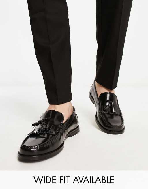 Asos black leather loafers online