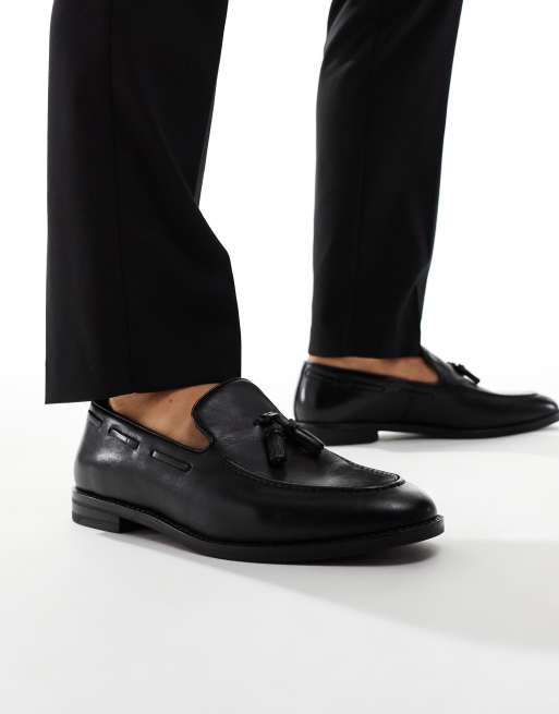 ASOS DESIGN Loafer aus schwarzem Leder mit Quasten ASOS