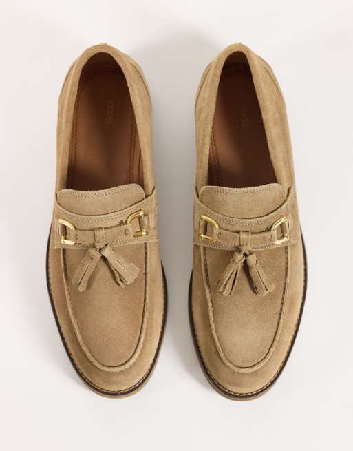 ASOS DESIGN – Loafer aus taupefarbenem Wildleder mit goldfarbenen Metalldetails, 2 von 4